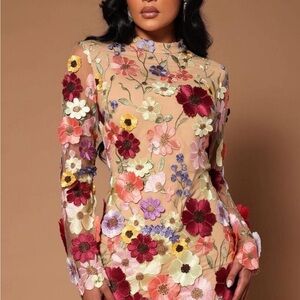 Bronx and Banco Floral Embroidered Long Sleeve Dress